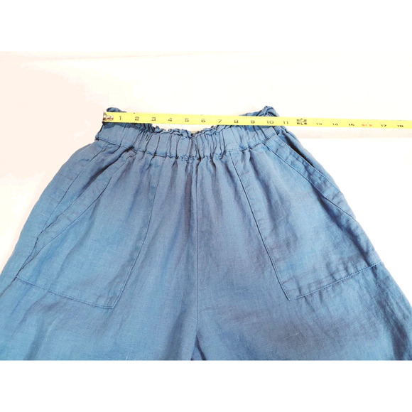 Len Ok Pants Womens Small 100% Linen Elastic Waist Wide Leg Crop Pockets Capri - Picture 5 of 8